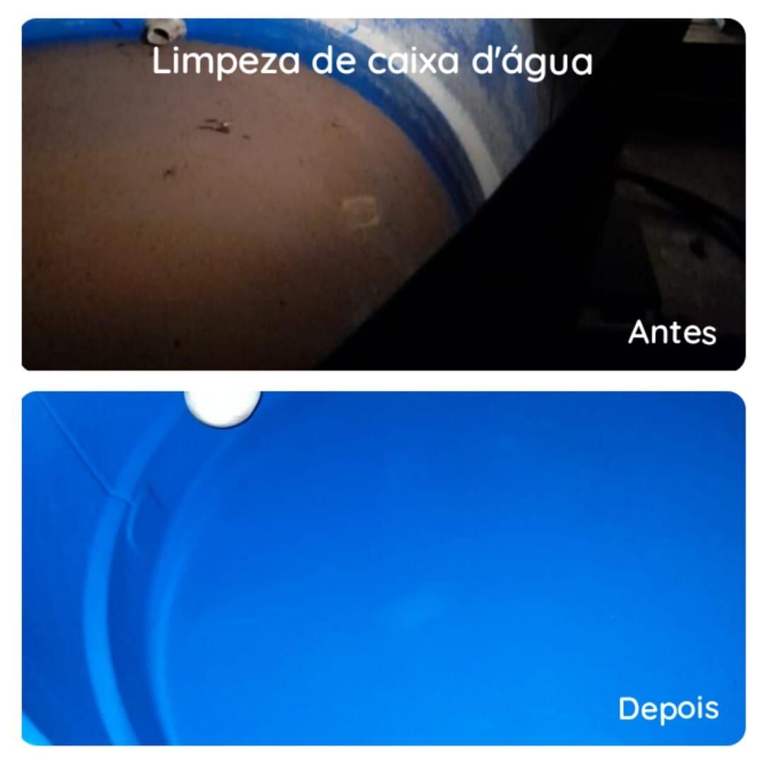 Resultado antes e depois de limpeza de caixa d'água executada pela Liderança SP