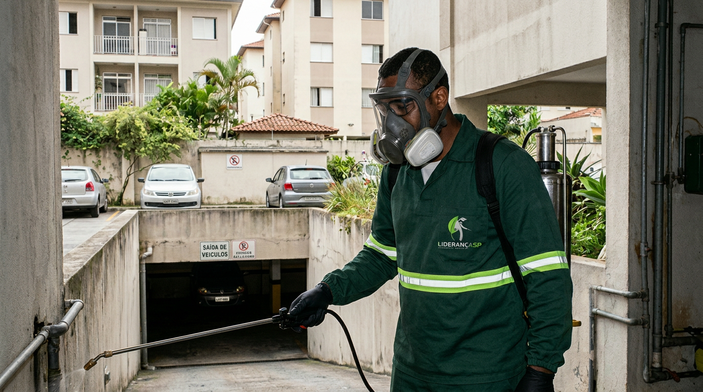 Técnico em escada acessando janela alta de condomínio para atendimento